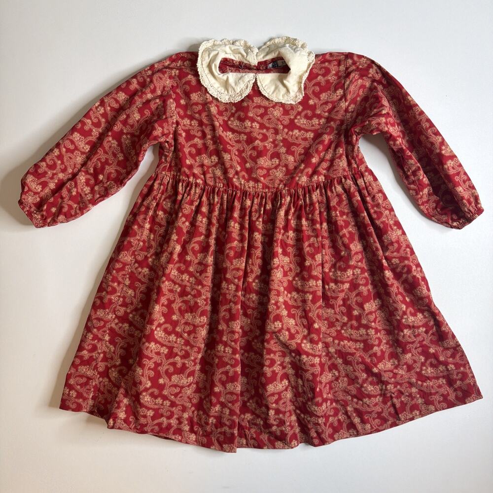 Vintage Traditions Pamela Kline Girls Dress Size 3T Red Floral Cottagecore